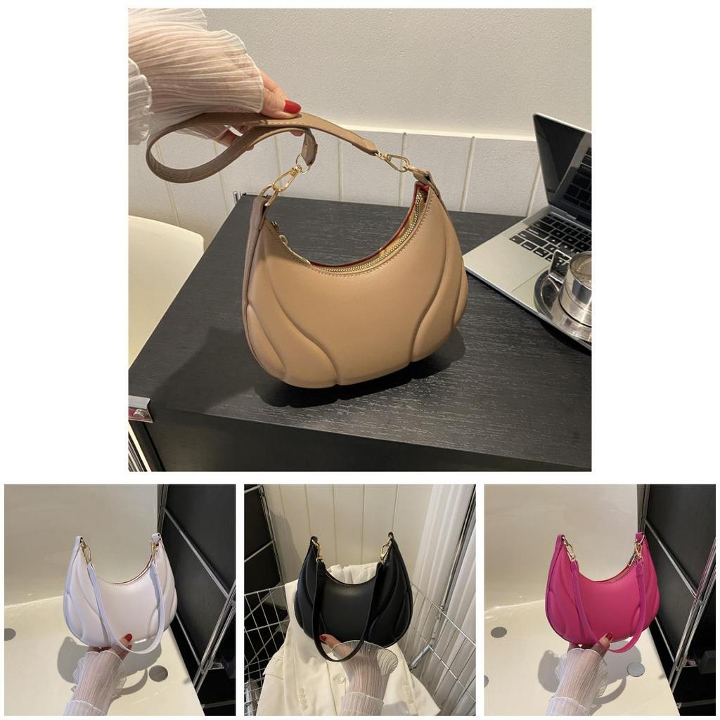 Simple Solid Color Croissant Shaped Casual Shoulder Bag For Women