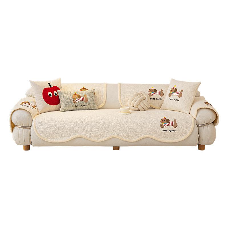 Neue Winterverdickung Cartoon Plüsch Sofakissenbezug Einteilig Winter Gerade Anti-Rutsch Sofakissen