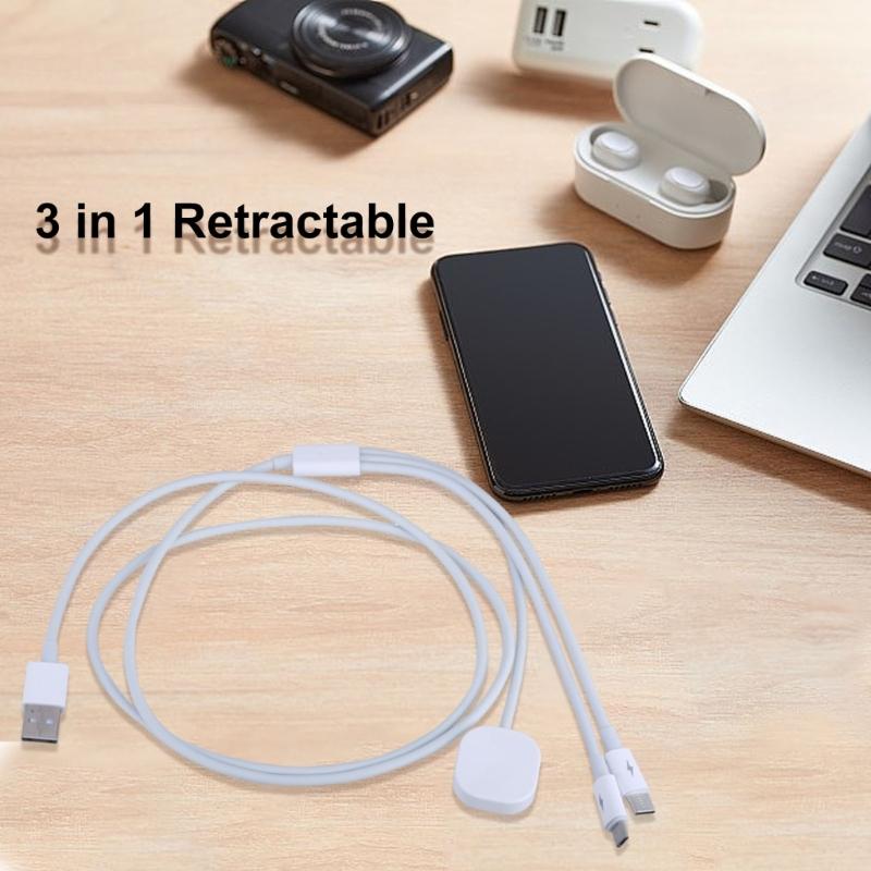 3 In 1 Fast Charging Cable Cord For Watch Smartphones MicroUSB Type C Charger Cable Magnetic Watch Charging Dock