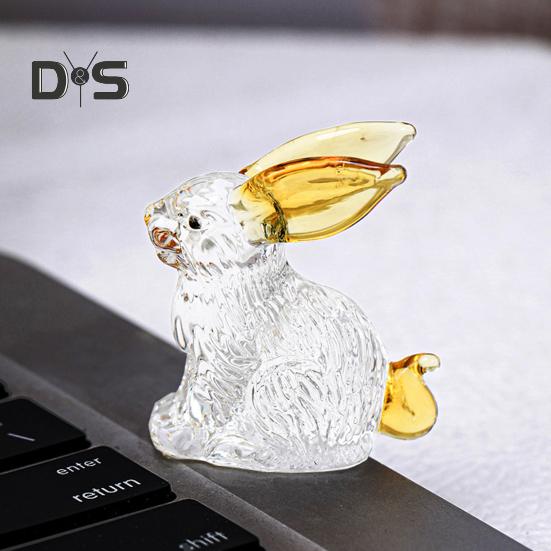 Faux Crystal Rabbit Figurine Transparent Collectible Rabbit Statue Glass Art Animal Ornament Bunny Sculpture for Home Office Desk Car