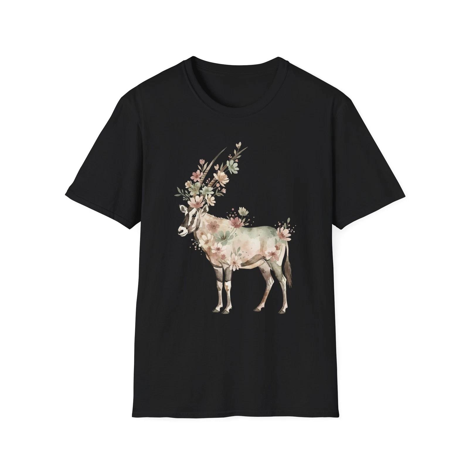 

Oryx Floral Watercolor Boho Black Tee Nature Pastel Graphic T-Shirt M