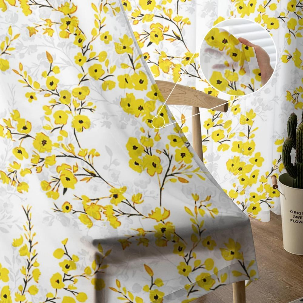 Yellow Flower Watercolor Leaves Sheer Curtains Ideal for Living Room Ornamentation Window Curtains Cooking Area Tulle Voile Organza Drapes