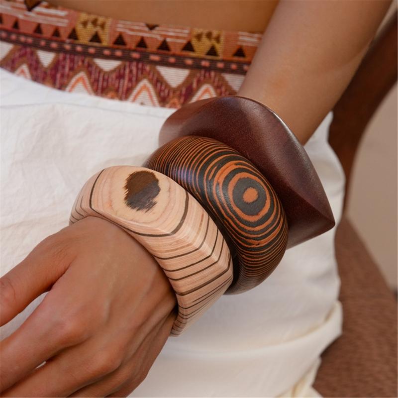 Geometrisches Armband Handgefertigt Natürliches Holz Armreif Retro Handgelenk Schmuck Für Frauen Mode Accessoires