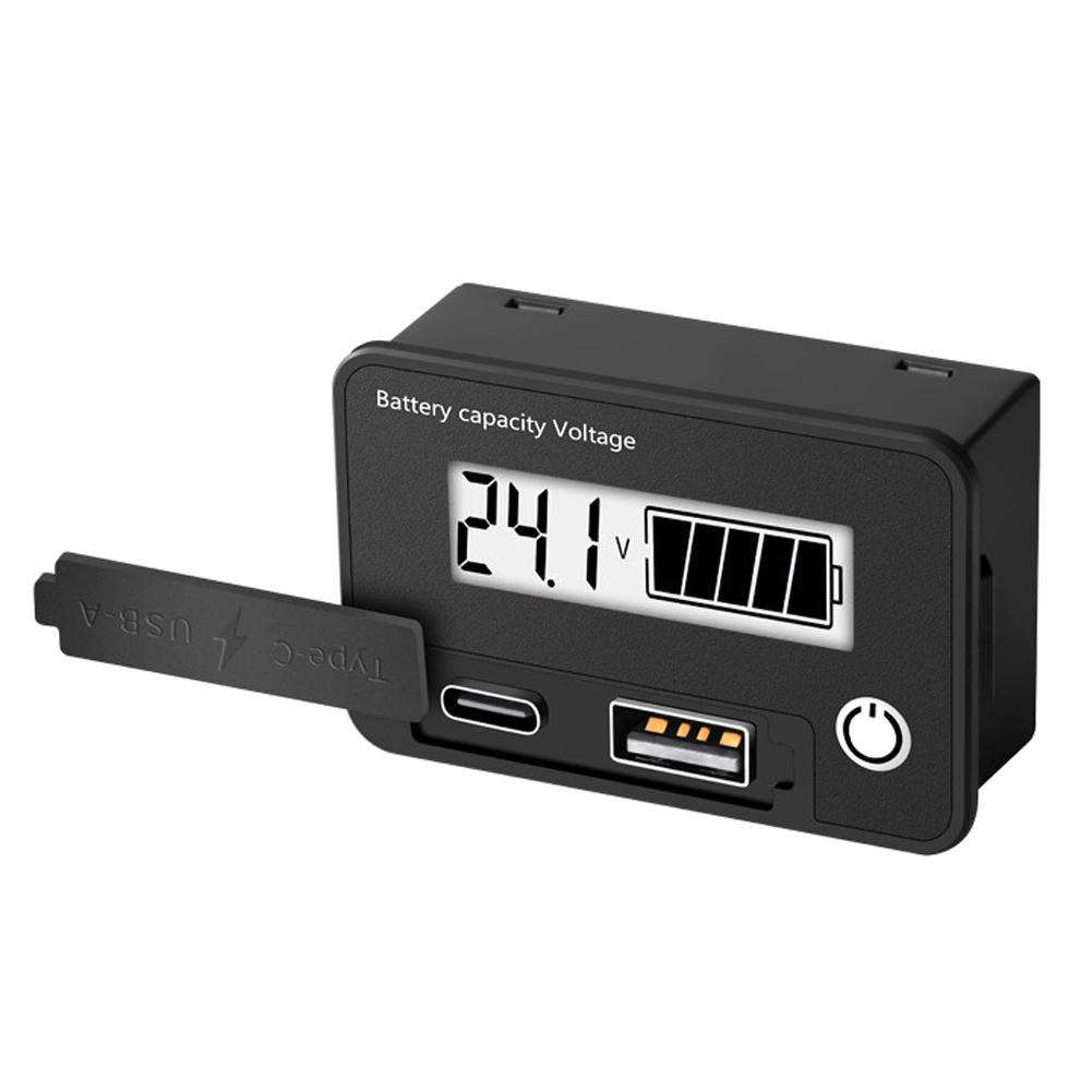 Twowire Digital Voltage Meter 830VDC Battery Capacity Voltage Tester TypeC USBA Dual Output
