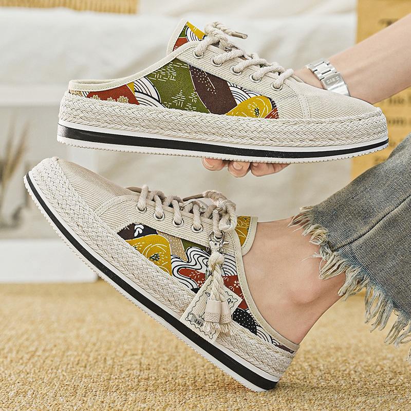 High Quality Men Half Slippers Sandals Comfortable Casual Shoes for Men Fashion Sneakers Anime Men Slides Footwear Straw Weaving