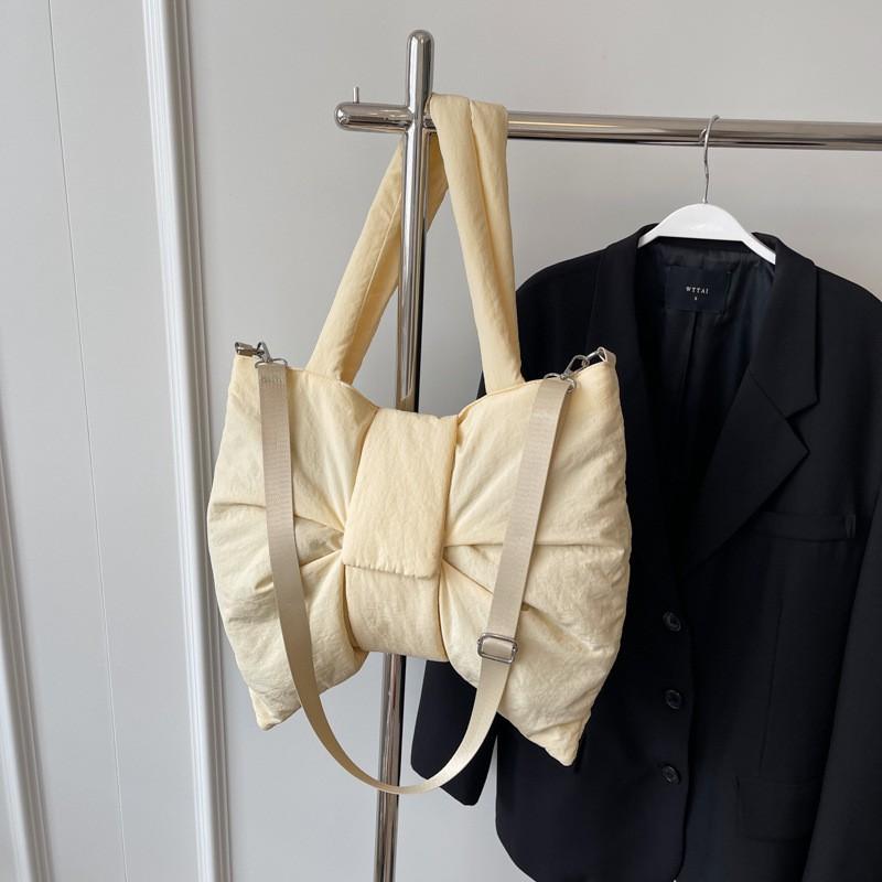 2025 New Style Simple Canvas Bag One-shoulder Handbag Cute Exquisite Bow Knot Niche Cross-slung Commuter Tote