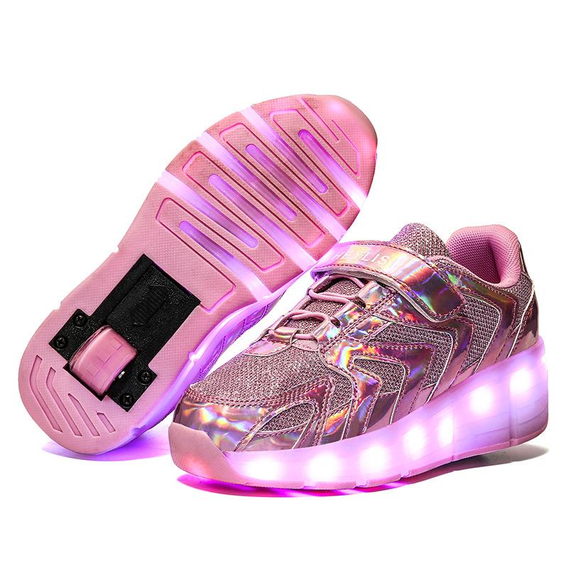 New Children's Single-wheel Runaway Shoes Double-wheel Luminous Shoes USB Charging Light Shoes LED Various Light Modes