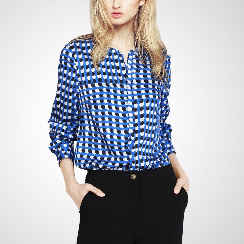 

Fashion Brand Retro Autumn Long-Sleeved Stand Collar Printed Shirt Navy blue S