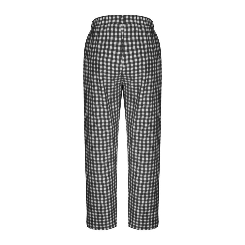 Women's Fashionable Checkered Elastic Waist Straight Leg Casual Pants