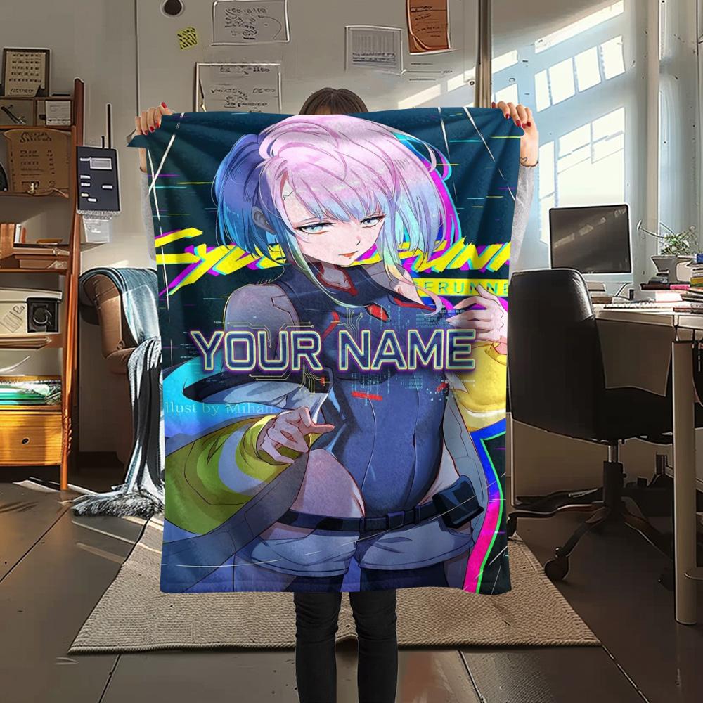 1PC Anime Fusion Custom Name Patterned Flannel Blanket Suitable For All Seasons For Home Decor Warmth And Comfort Gifts Holiday Present