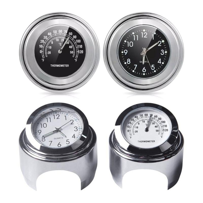 Motorbike Handlebar Clock Thermometer Waterproof Universal 7/8" 1Inch Motorbike Handlebar Mount Clock and Thermometer