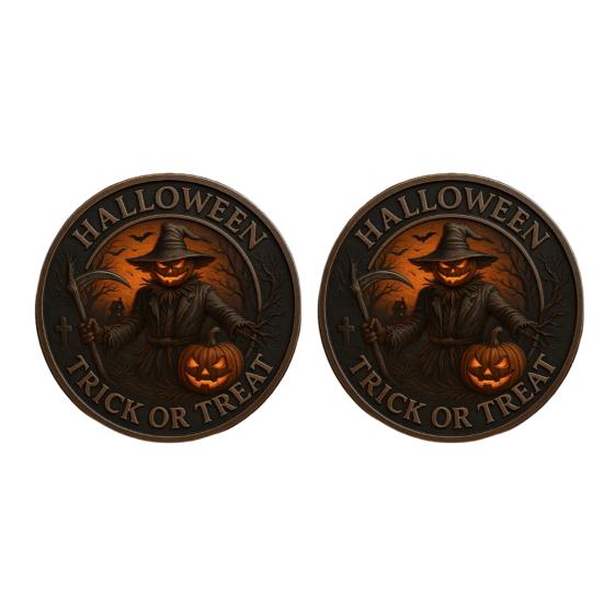 Halloween Challenge Coin Scarecrow Pumpkin Reaper Edition Metal Coin Trick (Skull Side)