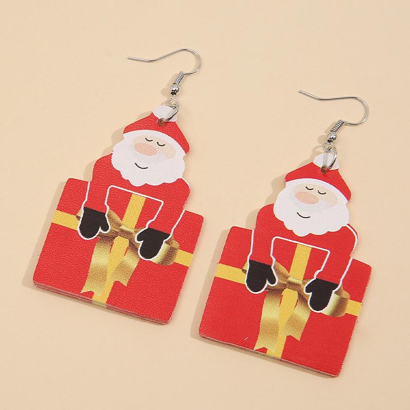 European & American Santa Claus Double-sided Print Christmas Earrings for Women