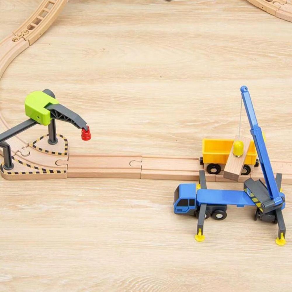 Telescopic Arm Lifting Truck Toy Vehicle Toys Wood Train Track Toy Crane Car Model Children's Gift
