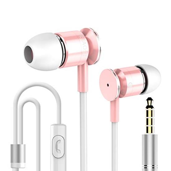 Wired Headphones with Microphone and Subwoofer, In-Ear Headphones, High-Resolution Stereo Earphones, 3.5mm Stereo Earbuds for Calls, Compatible with