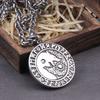 Men 316L Stainless Steel Viking Odin Wolf Rune Necklace with Gift Bag Wooden Box