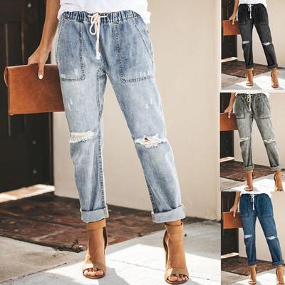Ramidos Women Pull-On Distressed Denim Joggers Elastic Waist Stretch Pants
