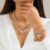Simple Gold Color Ball Bead Chain Necklace Bracelet Heart Pendant Jewelry Set Elegant Beaded Accessory for Women