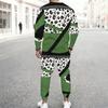 Men Retro Mosaic Hexagon Marble Texture Print Long Sleeve Sweatshirt Jogger Pants Two Piece Suit