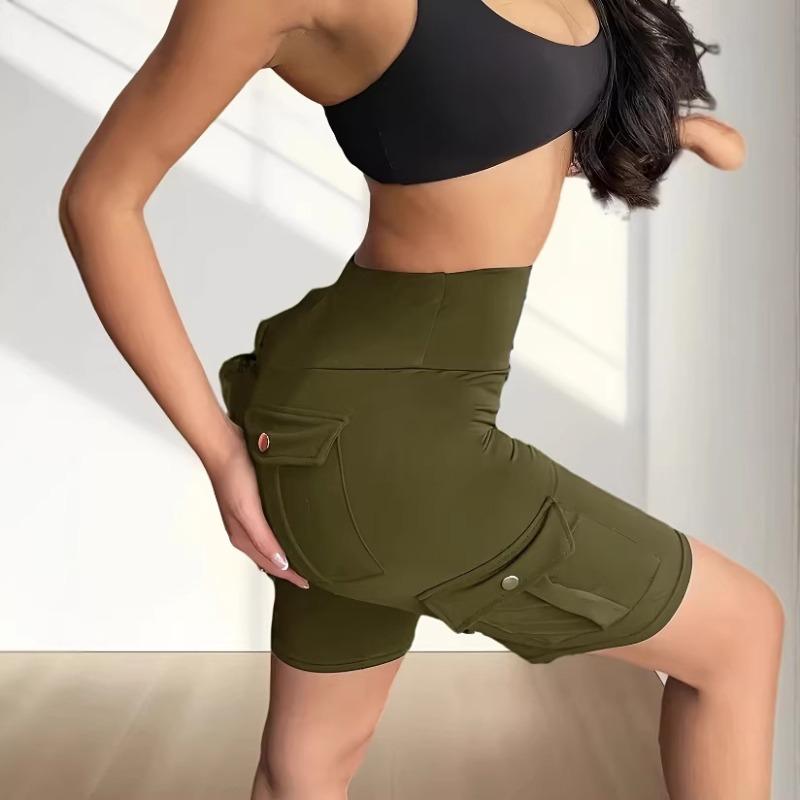 Women's Breathable Butt Lifting Yoga Shorts with Button Pockets Spring Summer Slim Fitness Shorts