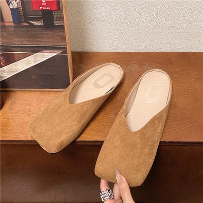 Mode Frühling Neue Baotou Slipper Damenmode Eckiger Zeh Tiefer Ausschnitt Wildleder Weiche Sohle Rutschfest Abriebfest Flache Schuhe