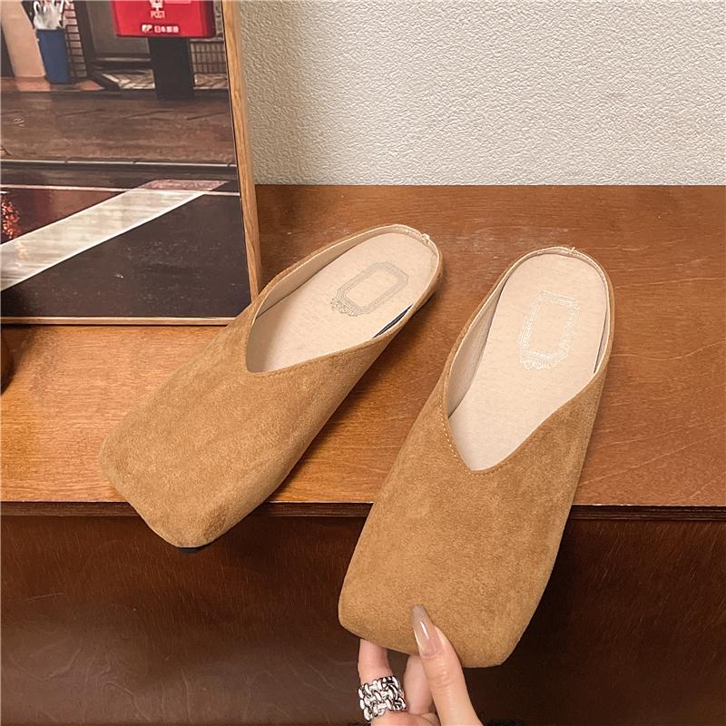 

Spring New Baotou Slippers Women s Square Head Deep Mouth Suede Soft Sole Anti-slip Wear-resistant Flat Shoes 35