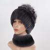 Knitted Women Warm Rex Rabbit Fur Hat Scarf Sets Winter Natural Rex Rabbit Fur Cap Scarves Russia Lady Fur Hats Muffler 2 Pieces