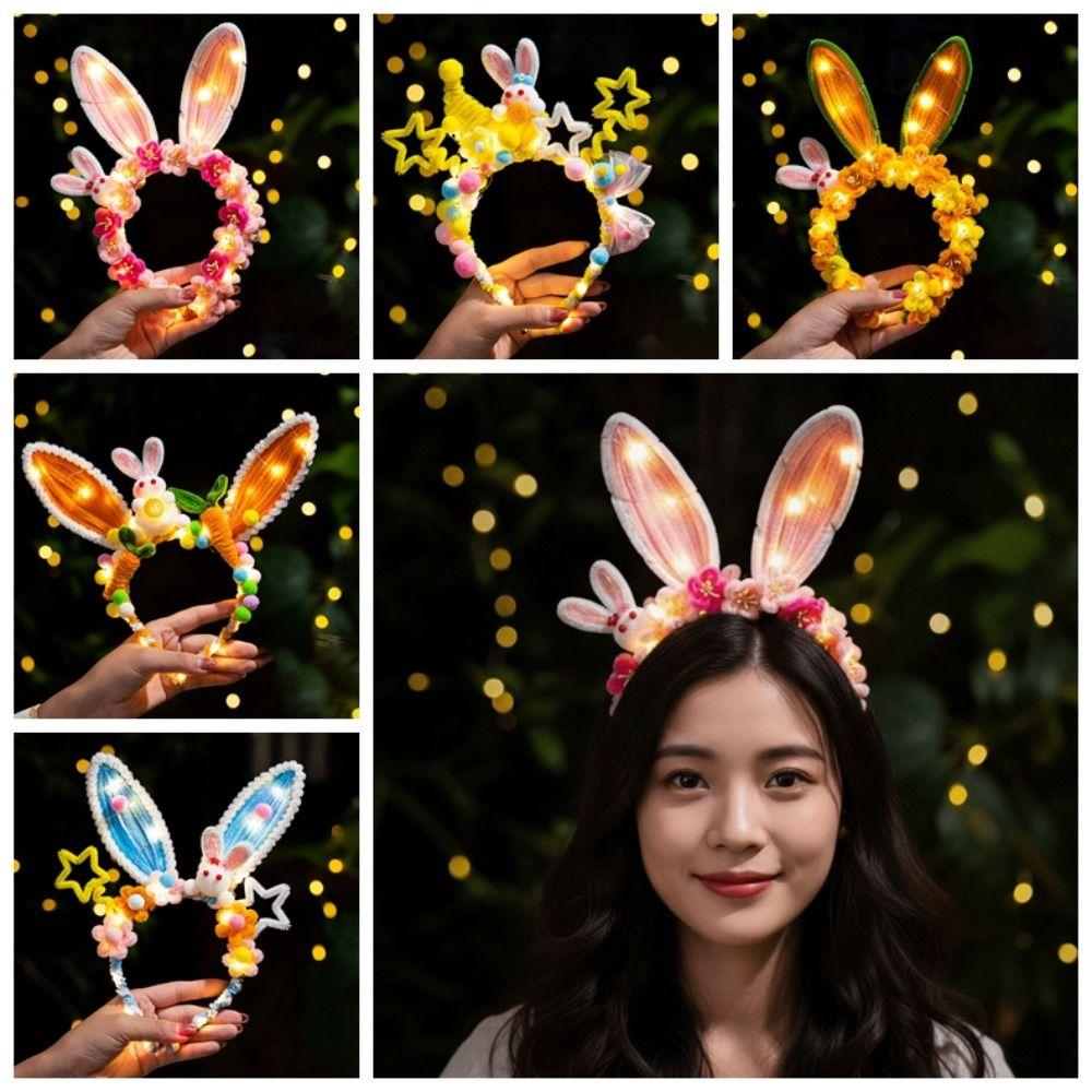 Luminous Rabbit Hair Hoop Handmade Glowing Headwear Bunny Headband Children Gift