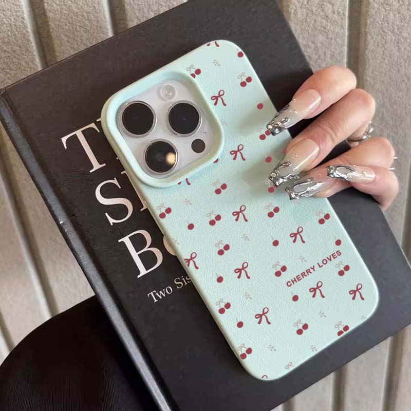 Cherry Blossom Lichee Pattern Silicone Phone Case For iPhone 16 Pro Max 15 14 Plus 13 12 11 XS X XR 16e With a Bow Design Cover