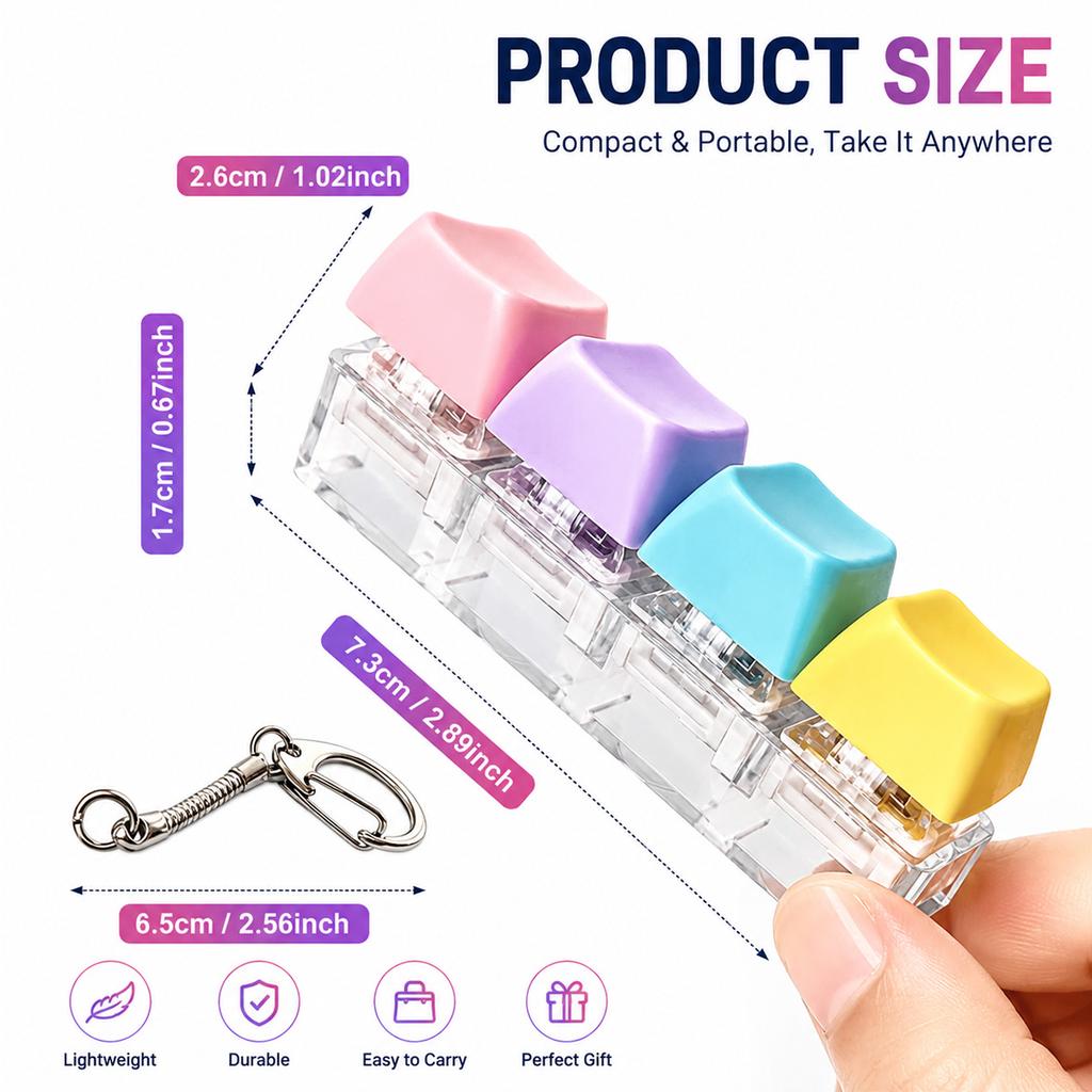 NEW Keyboard Keychain Fidget Toy, Crystal Clicker Sensory Toy for Stress Relief, Keyboard Keychain Fidget Gadget for Adults Kids