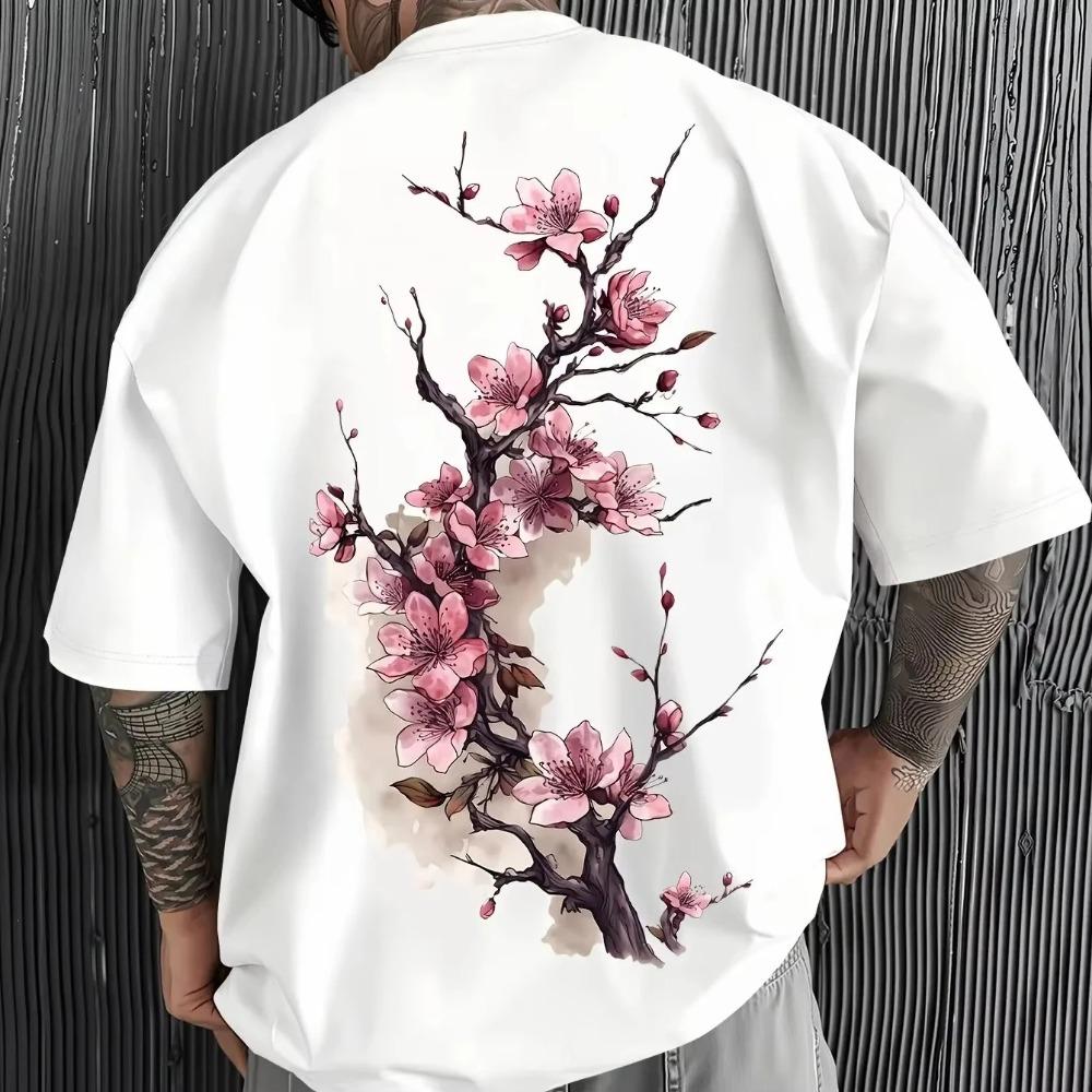 Harajuku Painting Cherry Blossoms 3D Print Breatha Quickdry Men's Women's Same T-shirt Outdoor Leisure Y2K Parent-child Clothing