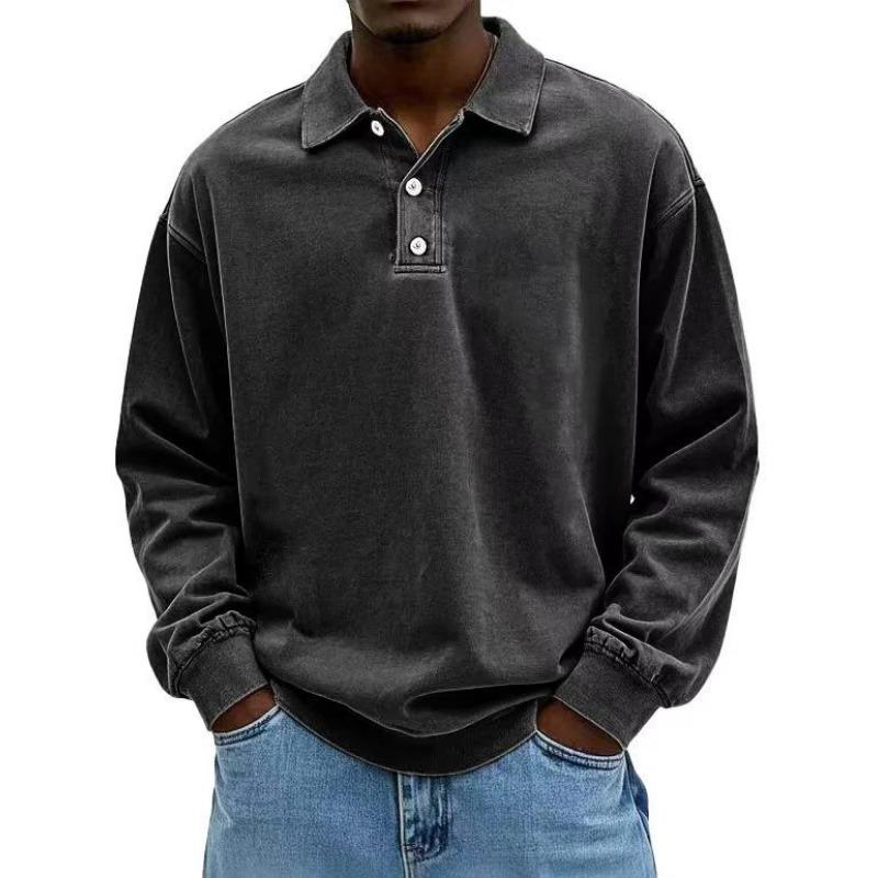 

Новая мужская повседневная универсальная рубашка поло с длинным рукавом и лацканами на пуговицах для мужчин S серый