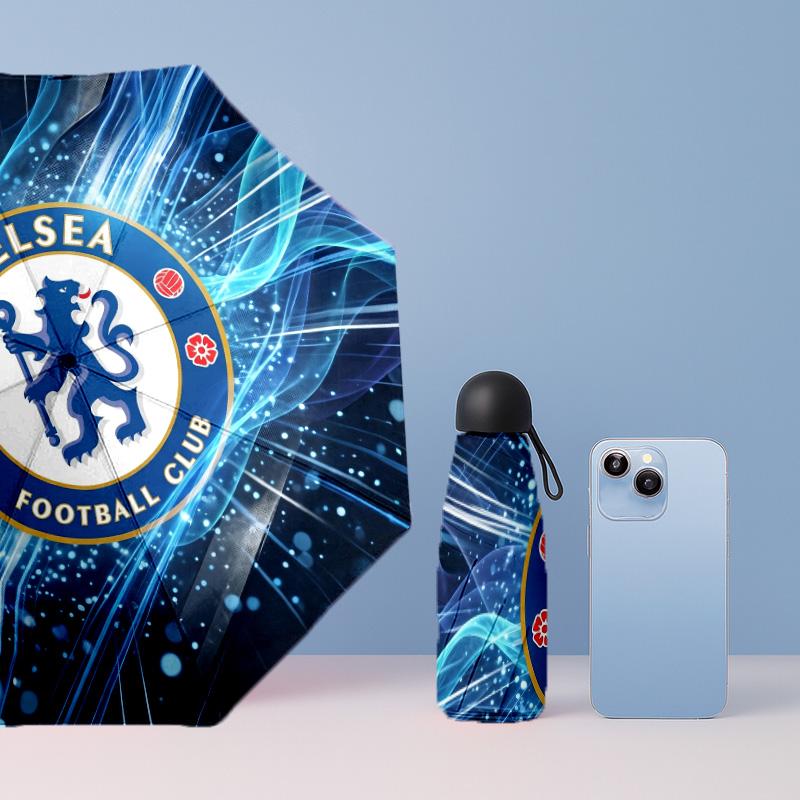 Chelsea FC Pattern Printed Mini 5 Folds 8 Ribs Compact Umbrella Windproof Waterproof Lightweight Portable Folding