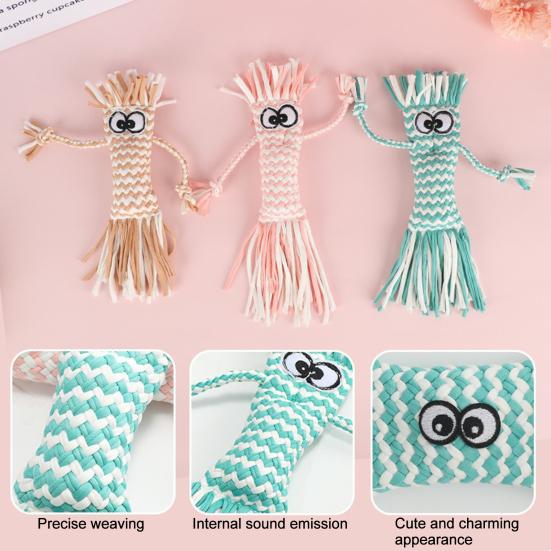 Yousheng Cotton Rope Dog Chew Toy Handmade Cartoon Big Eyes Squeaky Pet Toy Bite Resistant Small Dogs Teething Interactive Toy Pet