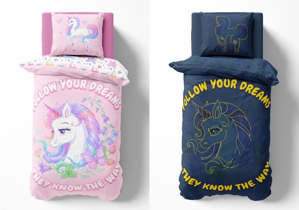 Bedding set 140x200 glow in the dark unicorn unicorn