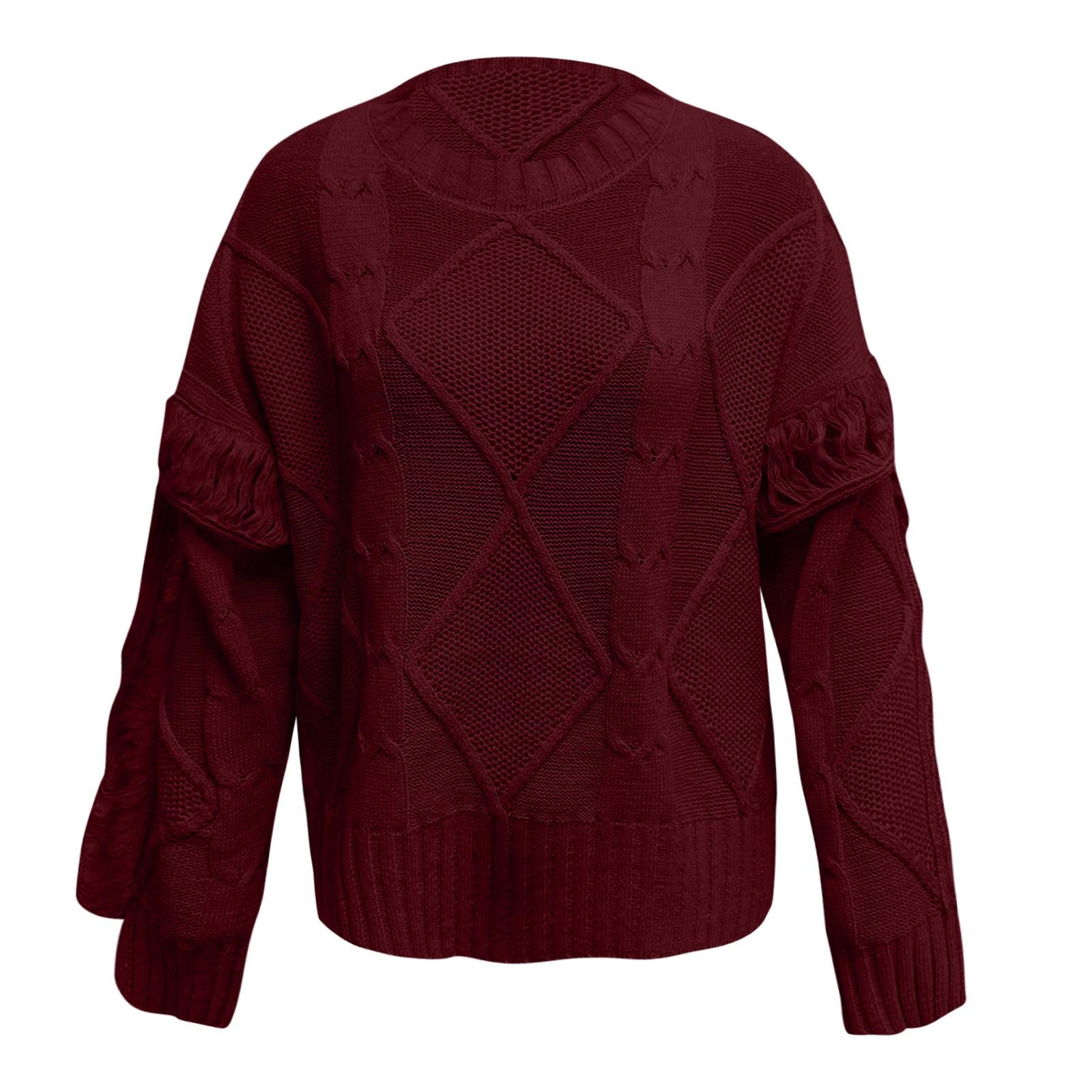 

Женский однотонный вязаный сексуальный свободный свитер с длинными рукавами и v-образным вырезом XL винный