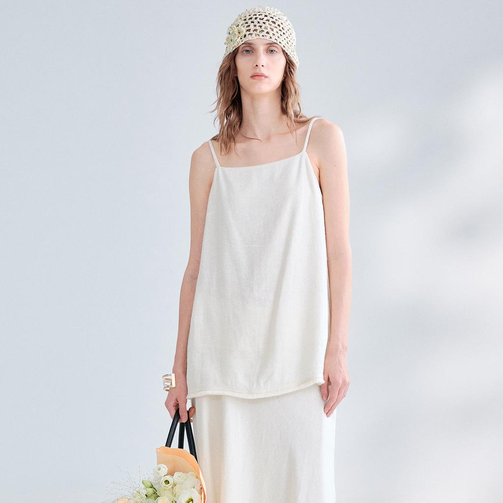 Slack cotton and linen suspenders waffle texture halter top women's summer vacation casual wear niche linen shirt