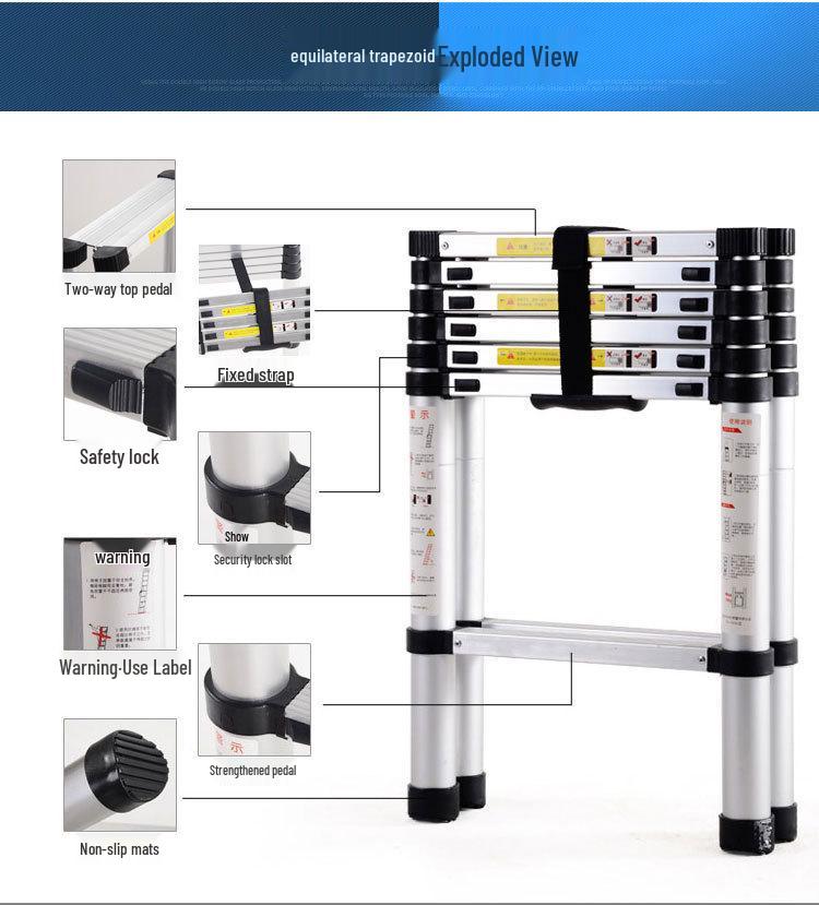 Portable Aluminum A-Frame Telescopic Ladder - Multi-Purpose, Folding, Single-Sided for Household or Engineering Use