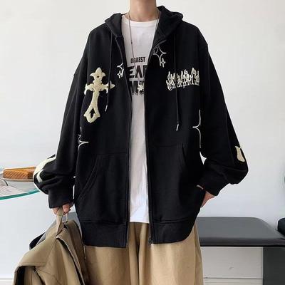 Spring and Autumn Design Cardigan Hooded Sweatshirt for Men Ins Hong Kong Style Niche Design Versatile Jacket and Clothes