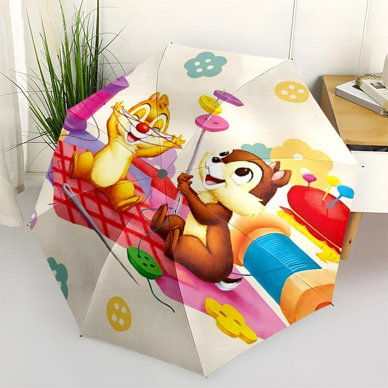 

1pc Chip n Dale s Sewing Adventure Durable Cartoon Folding Umbrella, Portable 3-Fold Compact Umbrella for Men and Women, Suitable for Trav