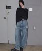 Lense Layered Skirt Denim Pants Blue
