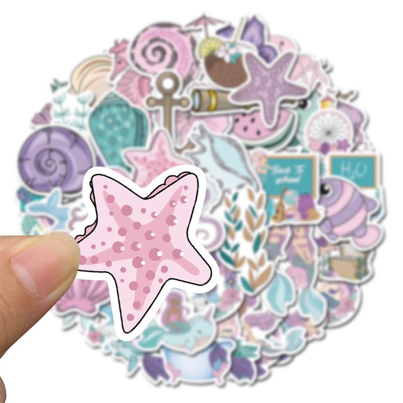 50 PCS Cute Sea Mermaid Stickers for Boys Girls Cartoon Ocean Stickers Vinyl Waterproof Stickers for Water Bottles,Laptop