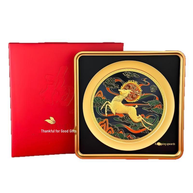 Golden Arowana Three Sheep Prosperity 3D Gold Foil Painting Ornament for Office or Business Opening