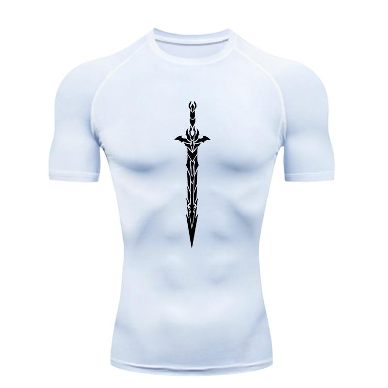 Black Sword Design Men's Sports T-Shirt Training Fitness Compression Workout T-Shirt Quick Dry Short Sleeve