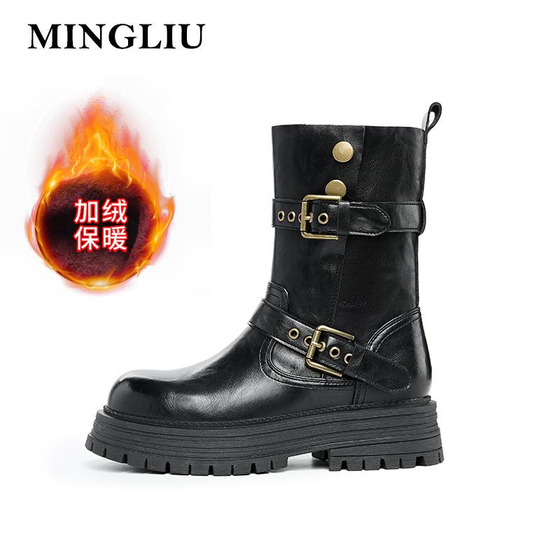 

British Martin boots women s 2025 autumn and winter new thick-soled medium tube thin boots women s retro versatile locomotive boots children 35