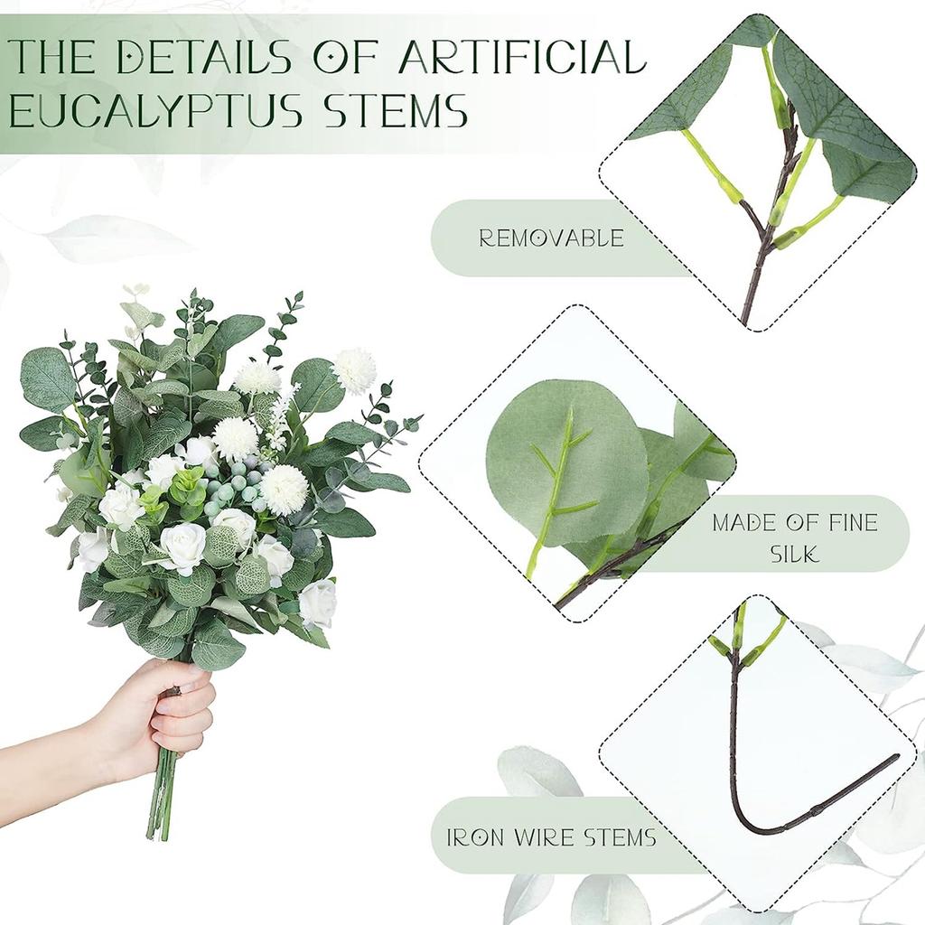 30PCS 3 Kind Mixed Fake Plant Eucalyptus Leaf Christmas Decorations Home Garden Wedding Bride Holding Bouquet Artificial Flowers