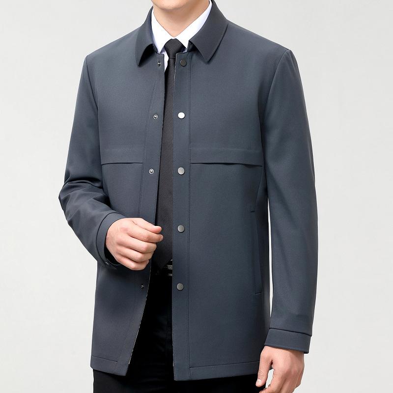 Mulberry Silk Windbreaker Men's Spring and Autumn Mid-length Coat Fashionable Casual No-iron Lapel Top