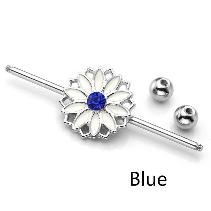 1pcs Stainless Steel Daisy Flower Screw Ball Industrial Barbell Piercing Jewelry
