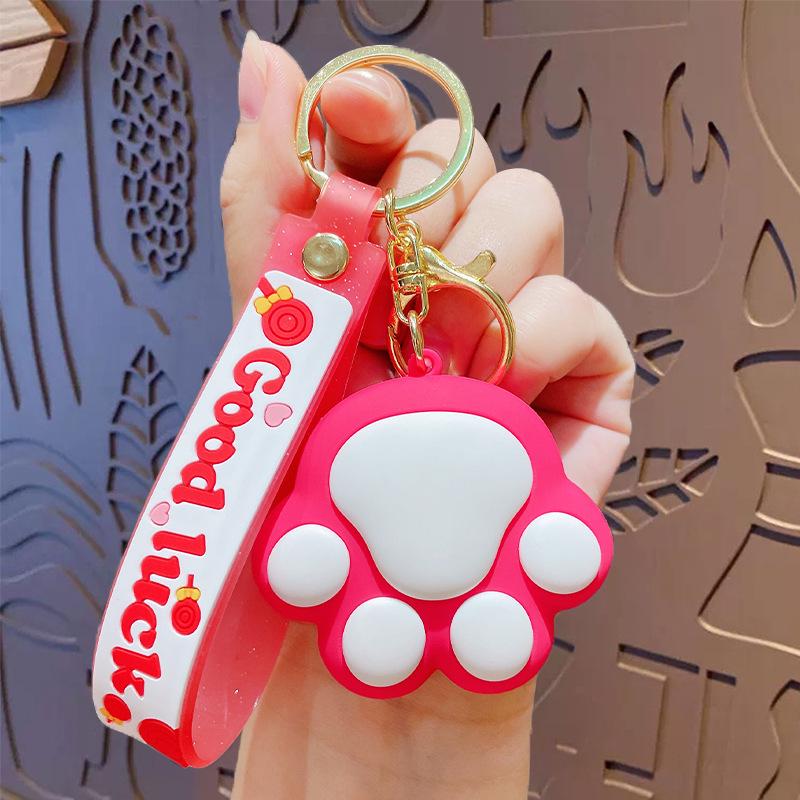 Cute Cat Paw Keychain with Heart Pendant - Cartoon Style Backpack & Car Key Accessory, Perfect Small Gift for Girls