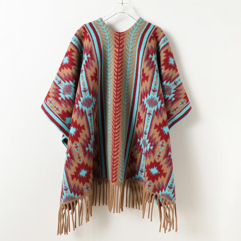 Color Geometric Autumn And Winter Men'S And Women'S Double-Sided Shawls With Imitation Cashmere High-End Warm Fringed Scarves And Capes